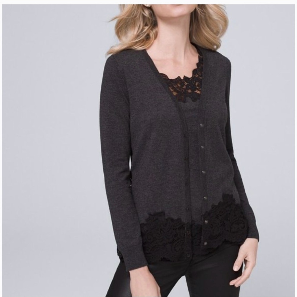 White House Black Market Charcoal Lace Cardigan size XSmall